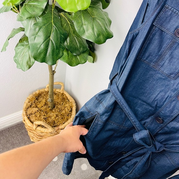 Theory Julissa Shirt Dress Dark Wash Denim Long Sleeves Pckets Belted Size 12 - Picture 3 of 8